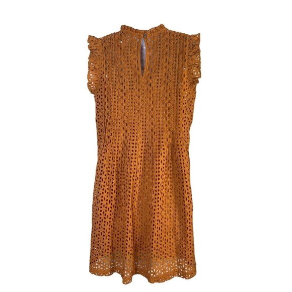 MADEWELL Woman’s Eyelet Ruffle-Sleeve Mini Dress Mulled Cider Cotton Womens SZ M - Picture 5 of 8